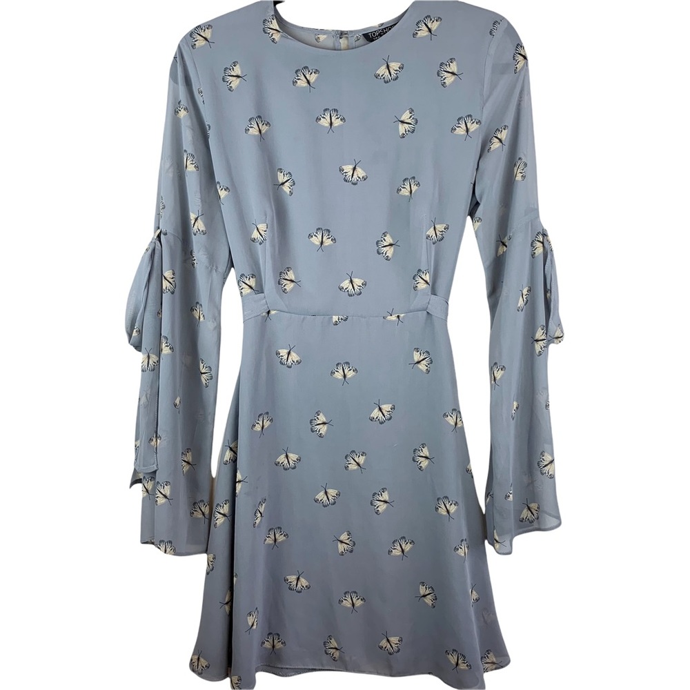 Topshop Moth Print Tie Sleeve Skater Dress Size 8 - Picture 3 of 15